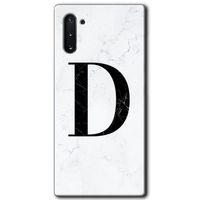 Potkal Hediye Fabrikası Samsung Galaxy Note 10 Kılıf HD Desen Baskılı Arka Kapak - Beyaz Mermer Desenli D Harfi