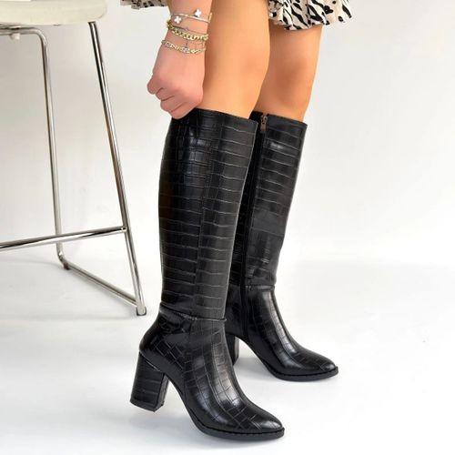 Morena Siyah Desenli Cilt Topuklu Çizme