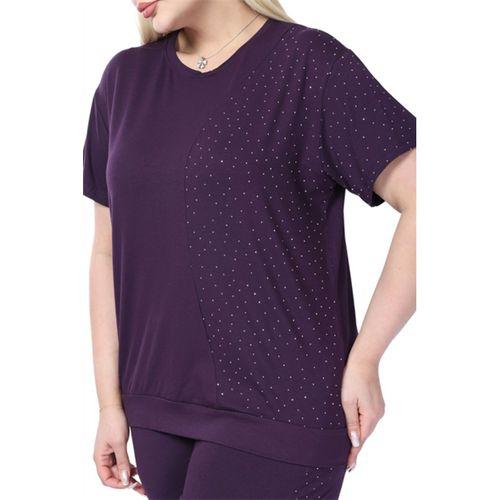 Melsay Butik Mor Kısa Kollu Yarım Taş Baskılı Viskon Kapri Takım