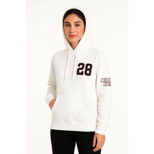Üç İplik Kapüşonlu Ön Ve Arka Baskılı SweatShirt Hoodie - Beyaz
