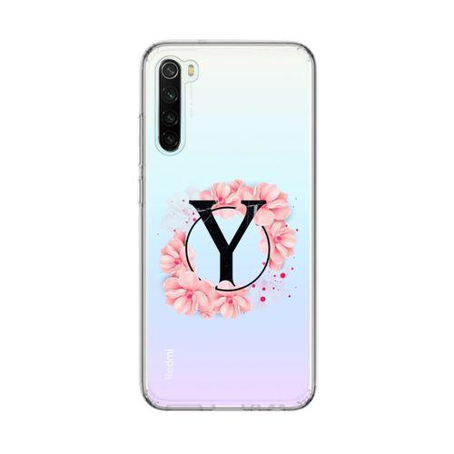Xiaomi Redmi Note 8 Pembe Çiçek Desen Y Harfli Şeffaf Kılıf