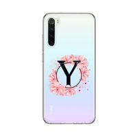 Xiaomi Redmi Note 8 Pembe Çiçek Desen Y Harfli Şeffaf Kılıf
