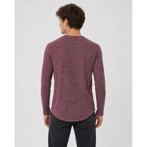 Erkek Dokulu Çizgili Uzun Kollu Tişört Oval Kesim - Bordo