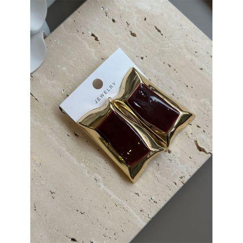 Mineli Kıvrımlı Küpe - Kahverengi