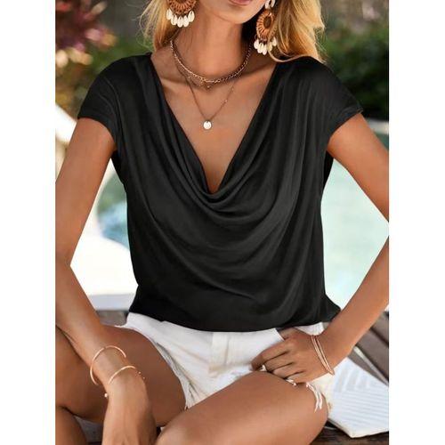 Kadın Kısa Kollu Degaje Yakalı Viskon Bluz