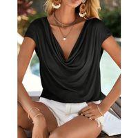 Kadın Kısa Kollu Degaje Yakalı Viskon Bluz