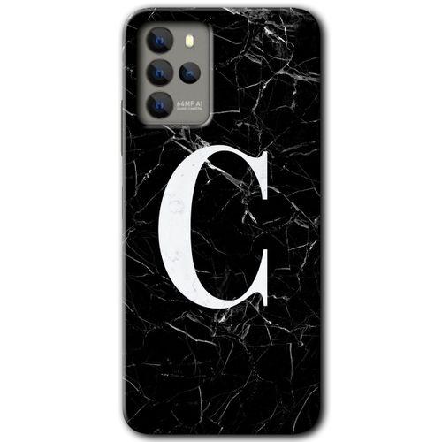 Omix X700 Kılıf HD Desen Baskılı Arka Kapak - Siyah Mermer Desenli C Harfi