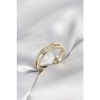 Baget Zirkon Taşlı Gold Renk İncili Kadın Yüzük