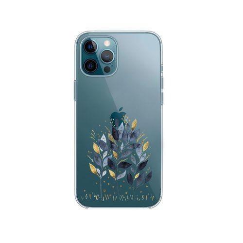 iPhone 12 Pro Mavi Yaprak Desenli Premium Şeffaf Silikon Kılıf