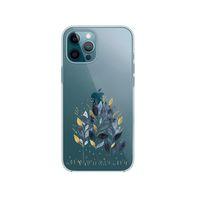 iPhone 12 Pro Mavi Yaprak Desenli Premium Şeffaf Silikon Kılıf