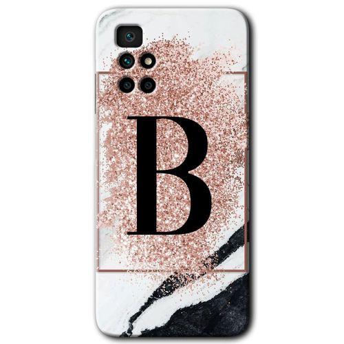 MRCİLETİSİM Xiaomi Redmi 10 Kılıf HD Desen Baskılı Arka Kapak + Temperli Cam - Pembe Mermer Desenli B Harfi