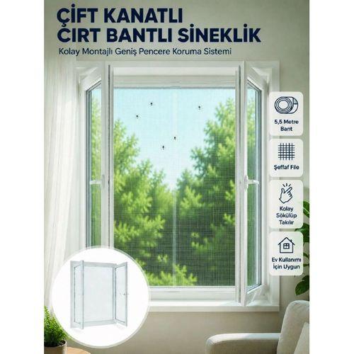 Çift Kanatlı Cırt Bantlı Pencere Sinekliği Kolay Montajlı Beyaz File