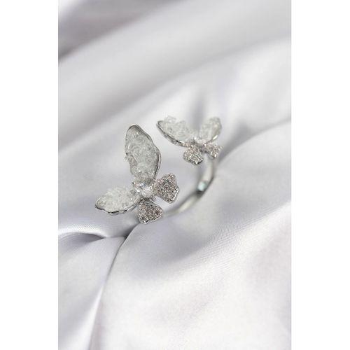 Gümüş Renk Beyaz Kelebek Model Zirkon Taşlı Kadın Yüzük