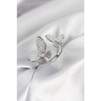 Gümüş Renk Beyaz Kelebek Model Zirkon Taşlı Kadın Yüzük