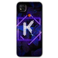 Xiaomi Redmi 9c Kılıf HD Desen Baskılı Arka Kapak + Temperli Cam - Dark Neon Yaprak K Harfi