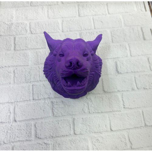 Mor Renk 3d Kurt Başı Duvar Dekoru Asılabilir Maskot Heykel 25x19 Cm