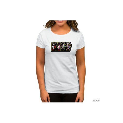 Kiss Group in Logo Beyaz Kadın Tişört