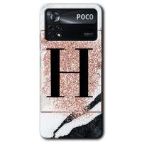 Poco x4 Pro Kılıf HD Desen Baskılı Arka Kapak - Pembe Mermer Desenli H Harfi
