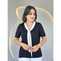 Kadın Kısa Kollu V Yaka Fular Detay Merserize Triko Bbluz