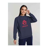 ANARCHY Baskılı Indigo Mavi Kadın Sweatshirt