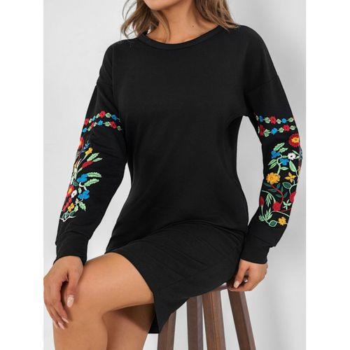 Lucky Life Kadın Iki İplik Kumaş Kolları Nakışlı Bisiklet Yaka Elbise 90cm