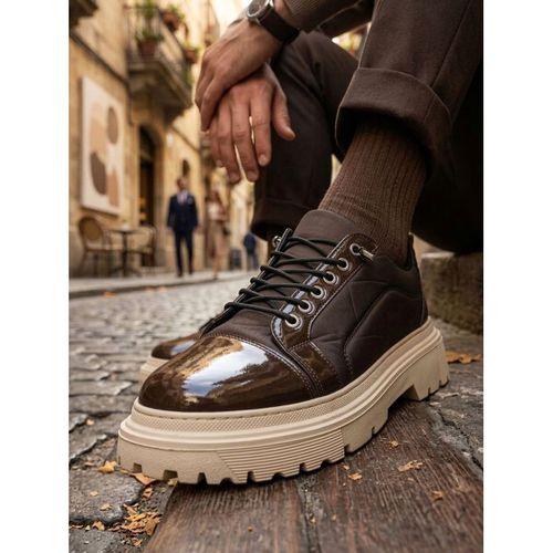 BA0245 Kahverengi Rugan Paraşüt Detaylı Akıllı Lastik Bağcık Yüksek Bej Taban Günlük Erkek Ayakkabı