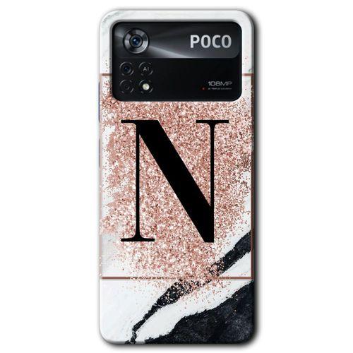 Poco x4 Pro Kılıf HD Desen Baskılı Arka Kapak - Pembe Mermer Desenli N Harfi