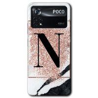 Poco x4 Pro Kılıf HD Desen Baskılı Arka Kapak - Pembe Mermer Desenli N Harfi