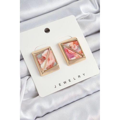Pirinç Pembe Üçgen Kesim Detaylı Kare Model Vintage Gold Renk Kadın Küpe
