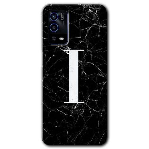 Oppo A55 Kılıf HD Desen Baskılı Arka Kapak - Siyah Mermer Desenli I Harfi