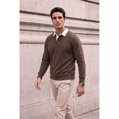 Luis Polo Yaka Selanik Örme Kumaş Erkek Sweatshirt - Kahve