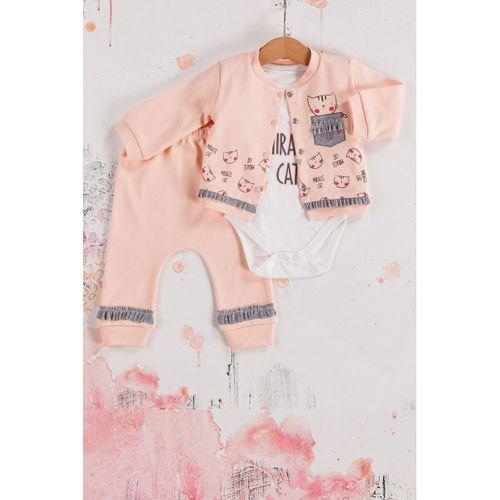 Kedi Desenli 3'lü Hırkalı Kız Bebek Takım