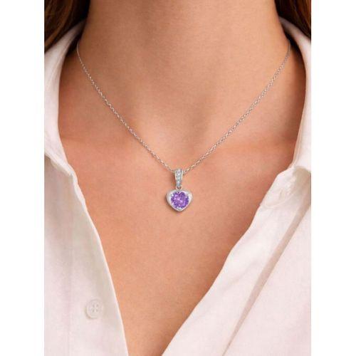 Gümüş Kolye Ametist Taşı Kalp Kadın Gümüş Kolye