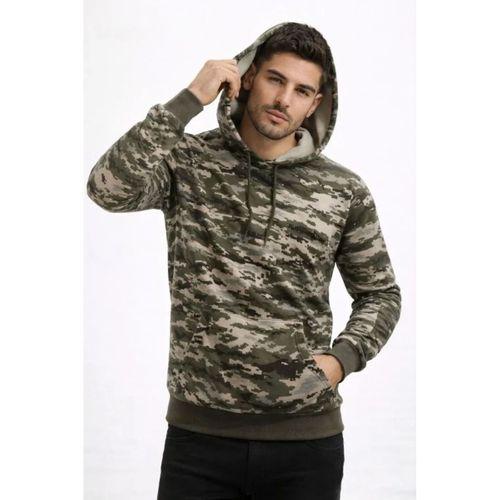 Erkek Kamuflaj Desenli 2 İplik 4 Mevsim Kapüşonlu Kanguru Cepli Hoodie Sweatshirt - Kamuflaj
