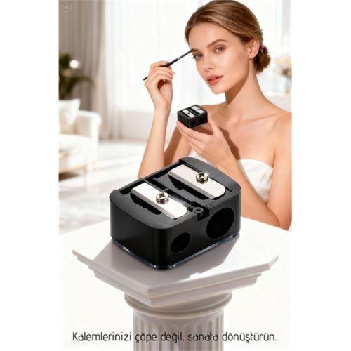 Profesyonel Çift Bıçaklı Makyaj Kalemi Açacağı - Alman Çeliği Keskinliği & Şeffaf Hazneli  715688