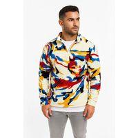 Erkek Yarım Fermuarlı Desenli Polar Sweat – Renkli Abstract Desen Yakalı, Uzun Kollu, Oversize Rahat Kalıp,  - Beyaz