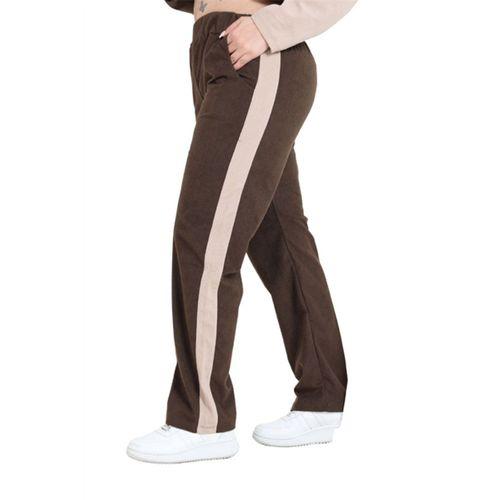 Melsay Butik Acı Kahve Ekru Fitilli Kadife Yarım Garni Kadın Eşofman Takımı