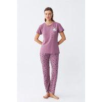 Kadın Mor Patili Tavşan Baskılı Cepli Pijama Takımı