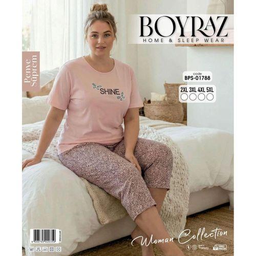 Boyraz Bps-01788 Kadın Battal Kısa Kol Kapri Takım