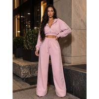 Kadın Taş Baskı Detaylı Fermuarlı Crop Sweatshirt Ve Geniş Paça Eşofman Takımı
