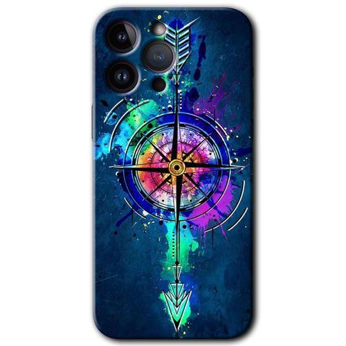 Potkal Hediye Fabrikası Potkal Hediye Fabrikası iPhone 14 Pro Max Kılıf HD Desen Baskılı Arka Kapak - Temperli Cam - Gizemli Pusula