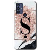 TCL 30 SE Kılıf HD Desen Baskılı Arka Kapak - Pembe Mermer Desenli Ş Harfi