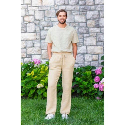 Beli Lastikli Multi Çift Cepli Müslin Kadın/Erkek Unisex Yazlık Pantolon Vizon Vzn