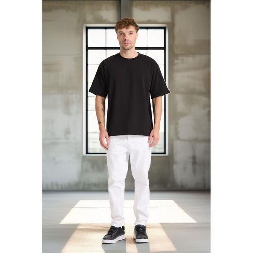 İki İplik Kumaş Pamuklu Bisiklet Yaka Basic Oversize Erkek T-Shirt - Siyah
