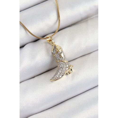 316L Çelik Zirkon Taşlı Çizme Model Gold Renk Kadın Kolye