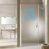 Shower Room Yazılı Kız Ve Erkek Çocuk Silüeti Dekoratif Banyo Duvar Sticker, Çıkartma, Etiket Mavi
