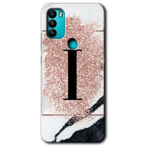 General Mobile GM 21 Plus HD Baskılı Kılıf + 9D Tam Ekran Koruyucu - Pembe Mermer Desenli İ Harfi