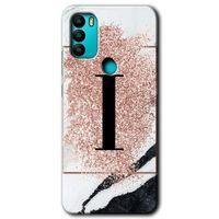 General Mobile GM 21 Plus HD Baskılı Kılıf + 9D Tam Ekran Koruyucu - Pembe Mermer Desenli İ Harfi
