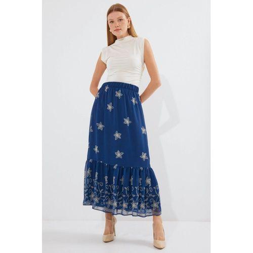 Lacivert Desenli Şifon Etek 8010