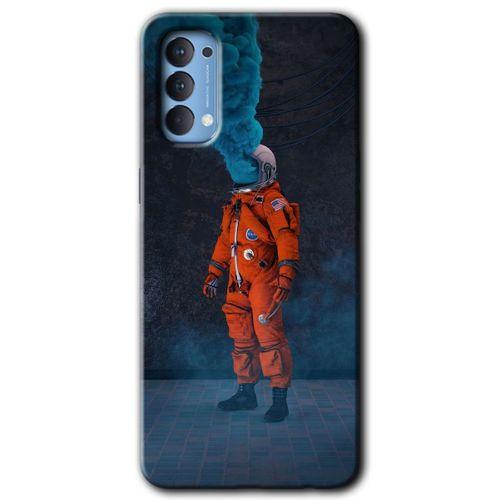 Oppo Reno 4 Kılıf HD Desen Baskılı Arka Kapak - Smoke Astronot + Kırılmaz Cam